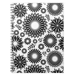 Carnet Boho fleurs Motif floral vectoriel noir et blanc