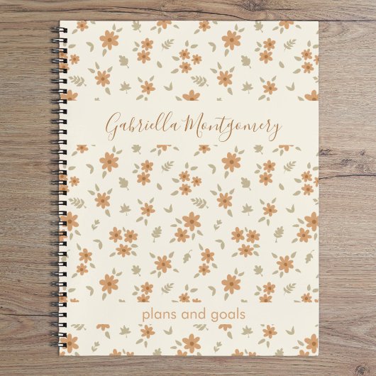 Carnet Boho Floral Botanical Pattern Girl Beige Name Text