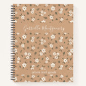 Carnet Boho Floral Botanical Pattern Girl Brown Name Text (Devant)