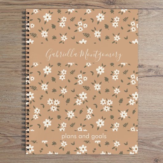 Carnet Boho Floral Botanical Pattern Girl Brown Name Text