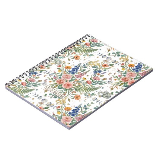 Carnet Boho Floral Céleste Lune & Serpents Botanique (Côté gauche)