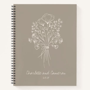 Carnet Boho Flower Line Art Mariage personnalisé Taupe