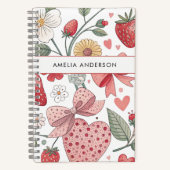 Carnet Boho fraise Coquette Fille Florale rose (Recto)