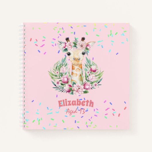 Carnet Boho Giraffe Fleurs Nommées Girs, Cadeaux Ados (Devant)