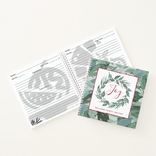 Carnet Boho Greenery Wreath Red Joy Script Nom de famille (Intérieur)