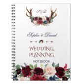 Carnet Boho Merlot Marine Floral Antlers Wedding planner (Devant)