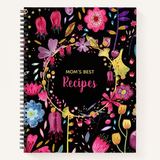Carnet Boho Moderne Aquarelle Florale Custom Text Recette (Devant)