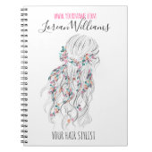 Carnet Boho moderne noir blanc Wavy Style cheveux floral (Devant)