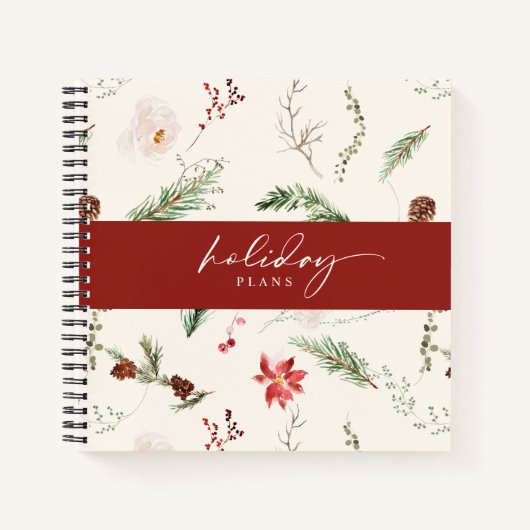 Carnet Boho Noël Planificateur Poinsettia Verdure (Devant)