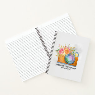 Carnet Boho Orange Caméra & Bouquet Floral Aquarelle