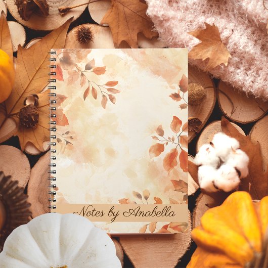 Carnet Boho orange Feuilles d'automne personnalisé