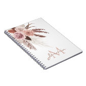Carnet Boho Pampas Rose Grass Fleurs séchées Monogramme (Côté Droit)