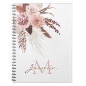 Carnet Boho Pampas Rose Grass Fleurs séchées Monogramme (Devant)