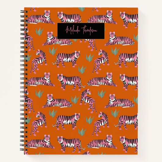 Carnet Boho Pink Orange Tiger Animal Pattern   (Devant)