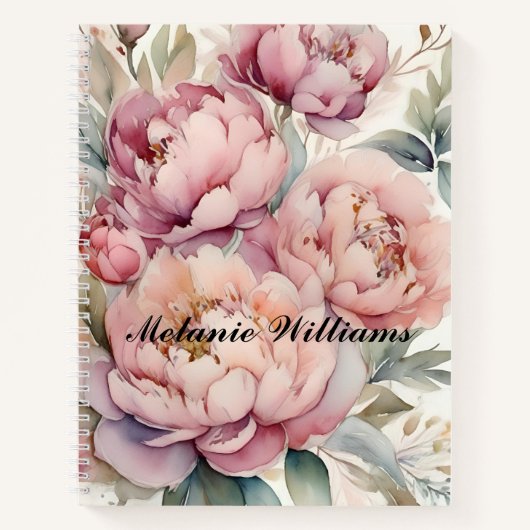 Carnet Boho Pink Watercolor Peonies | Nom personnalisé (Devant)