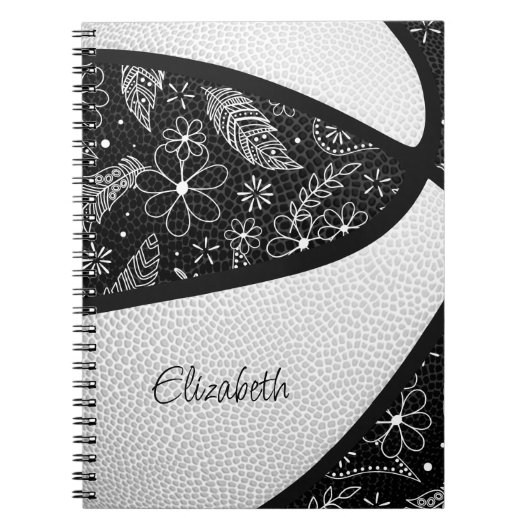 Carnet Boho plumes paislies noir blanc basketball (Devant)