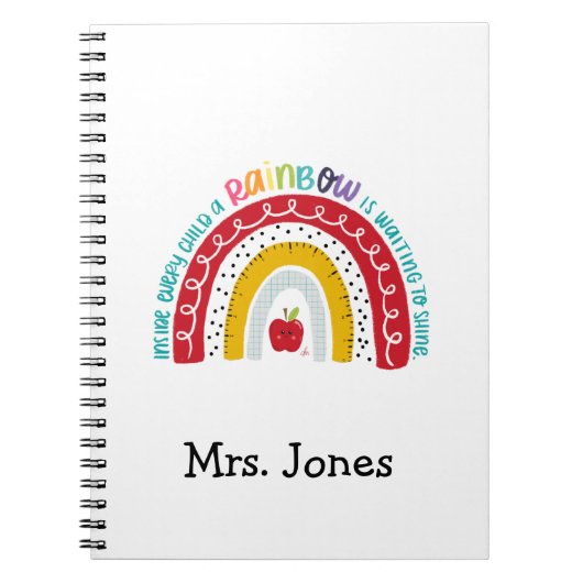 Carnet Boho Rainbow Teachers Carnet, Cadeau pour enseigna (Devant)