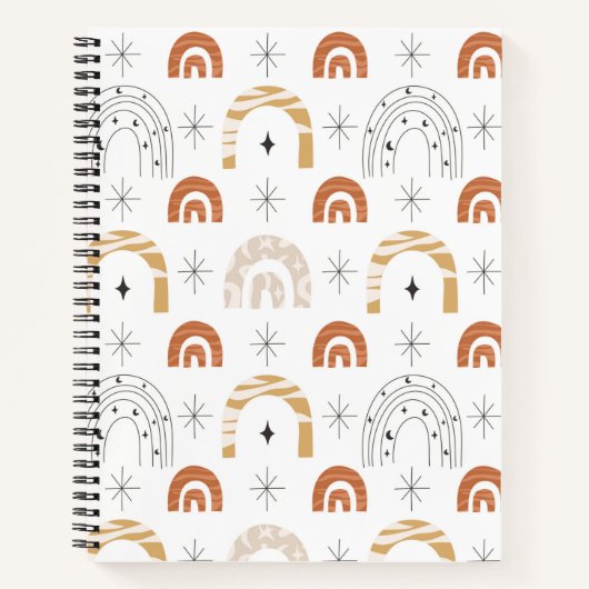 Carnet Boho rétro arc-en-ciel art lune étoiles (Devant)