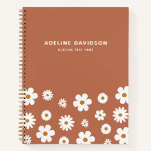 Carnet Boho Retro Floral Daisy Nom
