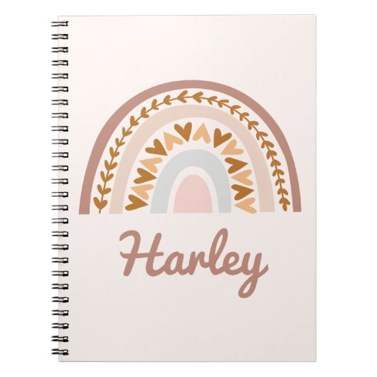 Carnet Boho rose Brown arc-en-ciel Nom personnalisé Monog (Devant)
