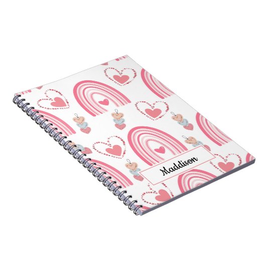 Carnet Boho rose coloré Rainbows et Coeurs (Côté Droit)