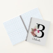 Carnet Boho rose monogramme Floral initial B (Intérieur)