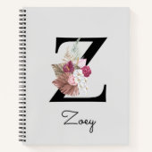 Carnet Boho rose monogramme Floral Z initial (Devant)