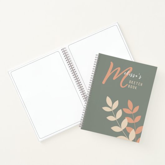 Carnet Boho Style Botanico Art Monogramme Nom Sketchbook (Intérieur)