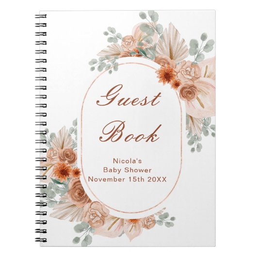 Carnet Boho Terracotta Pampa Grass Baby Shower Guest Book (Devant)