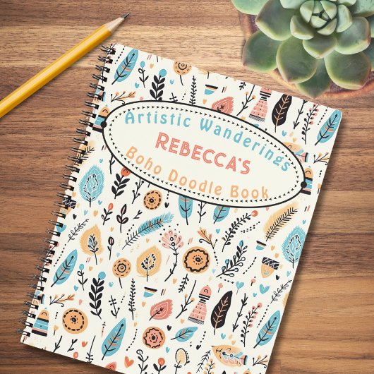 Carnet Boho Whimsical Floral Nom de l'enfant Croquis