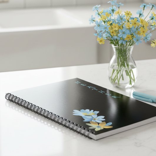 Carnet Boho Wildflower Personalized Black Gift for Her