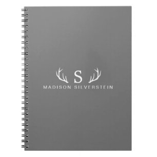 Carnet Bois de cerf élégants monogramme gris