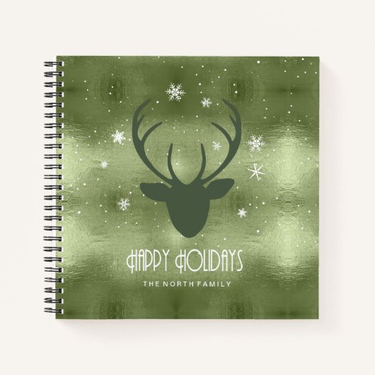 Carnet Bois de cerf silhouette & Flocons de neige Vert ID (Devant)