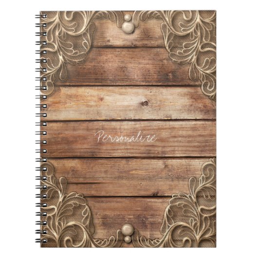 Carnet Bois de dentelle rustique élégant occidental vinta (Devant)