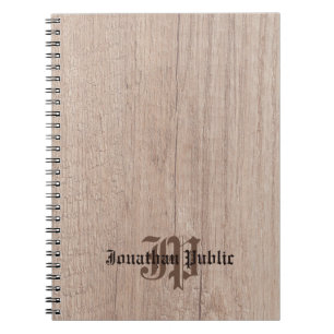 Carnet Bois Planche Look Vieux Script Monogramme Modèle