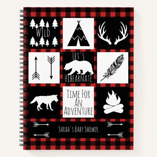 Carnet Bois rustique Animaux Buffalo Plaid Baby shower (Devant)