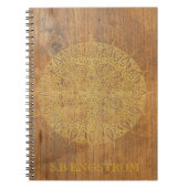 CARNET BOIS RUSTIQUE AVEC MANDALA EN OR - NOM (Devant)
