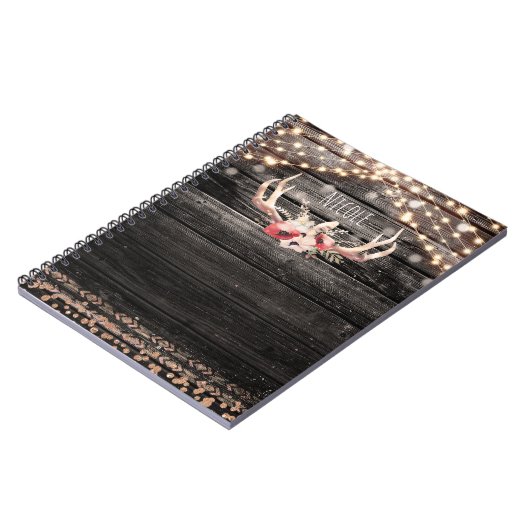 Carnet Bois rustique et lumières Floral Antlers Boho Chic (Côté gauche)