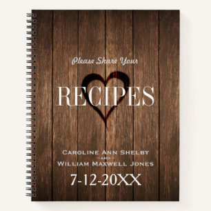 Carnet Bois rustique et recettes de cœur gravé