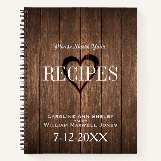 Carnet Bois rustique et recettes de cœur gravé (Devant)