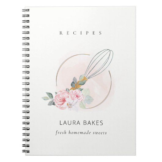 Carnet Bois Whisk Blush Aquarelle Floral Chef Recette (Devant)