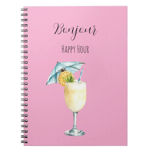Carnet Boisson Bonjour Happy Hour rose (Devant)
