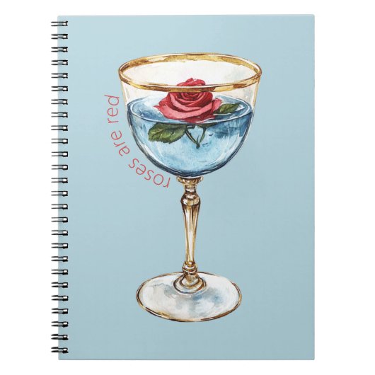 Carnet Boisson Verre Fleur Rose Rouge Bleu Or (Devant)