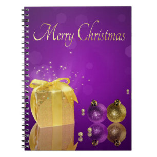 Carnet Boîte-cadeau de Noël dorée sur lavande violette