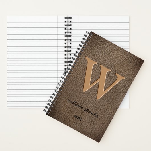 Carnet Boite de nom en or monogramme rustique en cuir (À l'intérieur)
