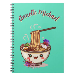 Carnet Bol de ramen vert menthe dessin animé chibi flore