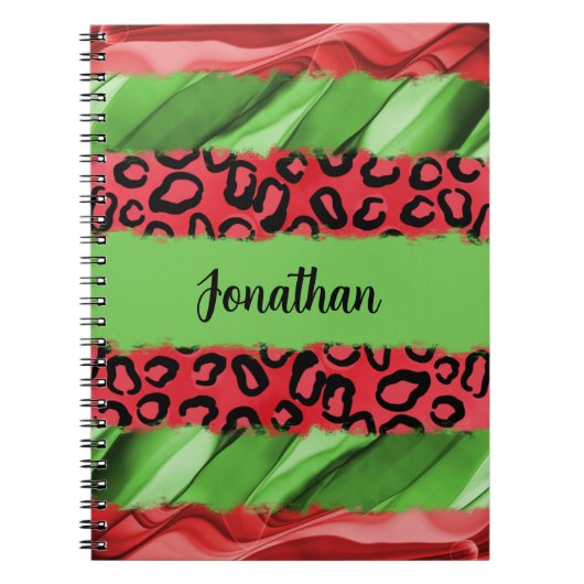 Carnet Bold Red & Green Animal Print Personalized (Devant)