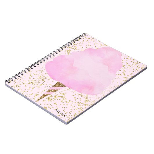 Carnet Bonbons en coton rose et Confetti en or Éperche fi (Côté gauche)