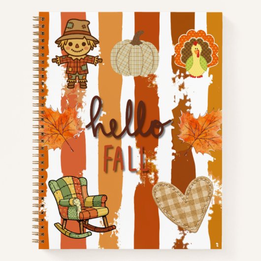 Carnet Bonjour Automne Patchwork Rustique Feuilles Orange (Devant)
