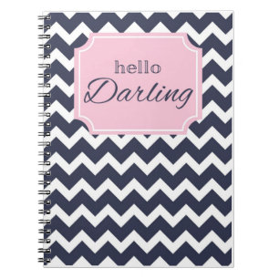 Carnet Bonjour Darling Navy Chevron + Cadre rose